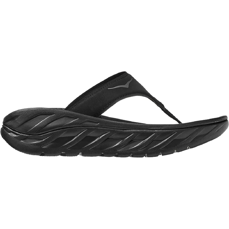 Men's sandals with a perforated leather upper for ventilationWomen's Hoka Ora Recovery Flip Black/Dark Gull Grey Fabric