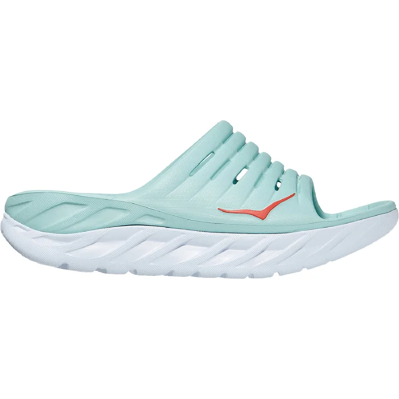 Men's sandals with a perforated leather upper for ventilationWomen's Hoka One One Ora Recovery Slide Eggshell Blue/White EVA