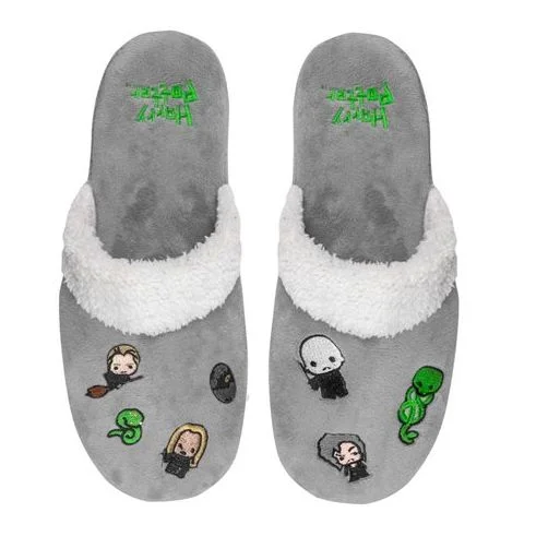 Men's slippers with a padded collar for comfort2 x Mens Womens Harry Potter Dark Arts Kawaii Slippers Grey