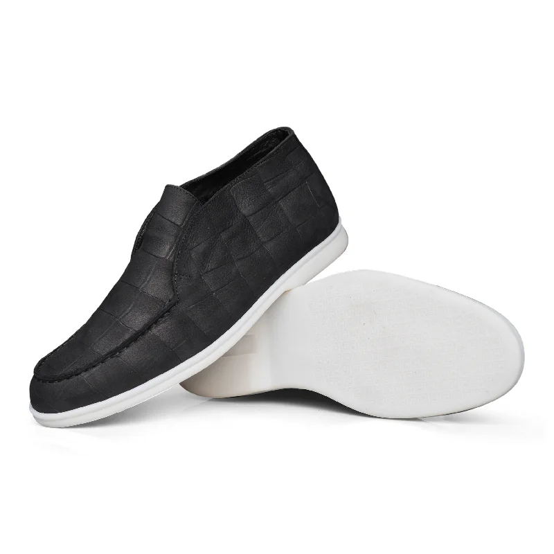 Men's loafers with a stretchy side panel for a better fit5514 - Black Croc Faux Fur