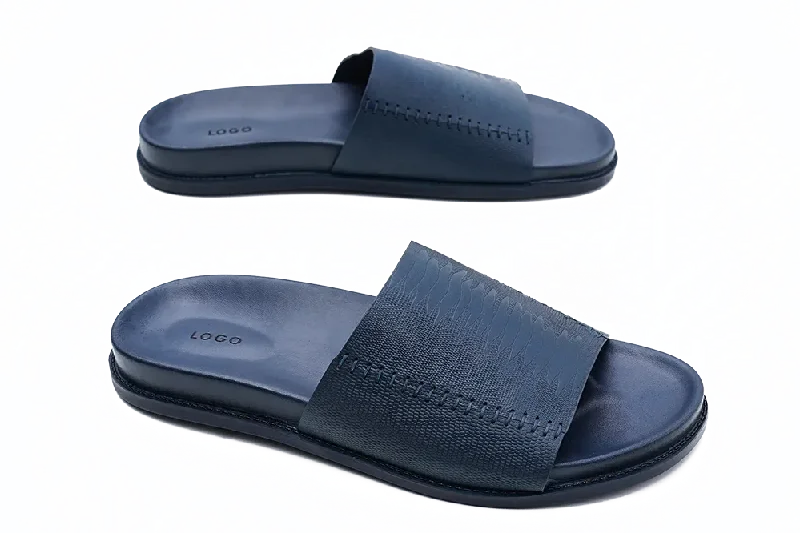 Men's slippers with a leather sole for a classic lookLOGO 7866 BLU
