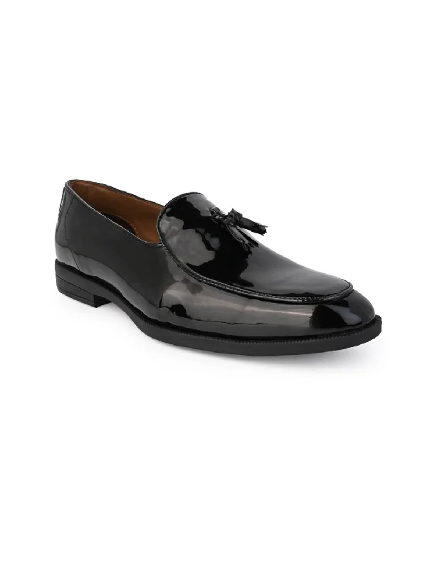Men's loafers in a neutral color like black or brownAlberto Torresi Black Patent Tassel Loaffer