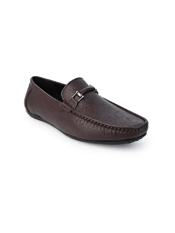 Men's casual shoes with a flexible rubber outsoleAlberto Torresi Mild Grained Synthetic Buckled Brown Men's Loafer