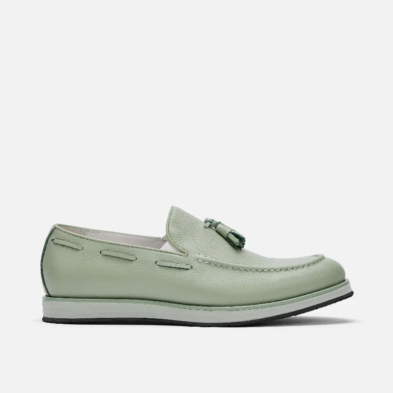 Men's loafers with a leather lacing systemApollo Sage Green Leather Tassel Loafers