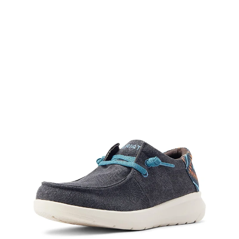 Men's casual shoes with a removable footbed for cleaningAriat Men's Hilo Stretch Charcoal Blue/Blue Aztec