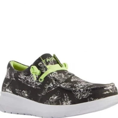 Men's casual shoes with a removable footbed for cleaningAriat Men's Hilo Western Aloha - Black Aloha Toile