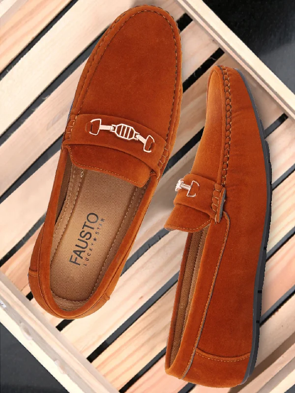 Leather men's casual shoes with a scuffed finishBasics Men Tan Horsebit Buckle Outdoor Comfort Loafer Shoes