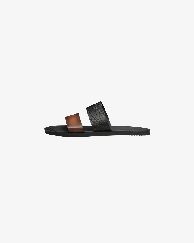 Men's plush slippers with a faux fur liningBerluti Debossed Venezia Leather Sandals - Brown.