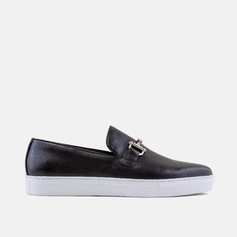 Men's loafers with a stretchy side panel for a better fitBoardwalk Black Leather Horse-Bit Sneakers
