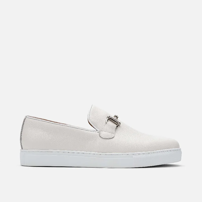 Men's leather loafers with a penny slotBoardwalk White Leather Horse-Bit Sneakers
