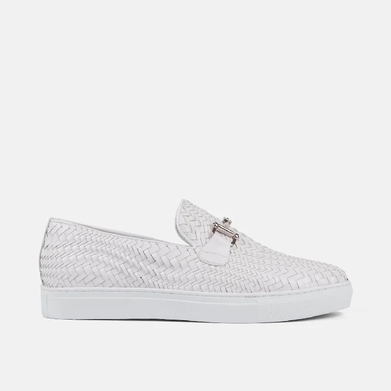 Men's loafers with a contrast stitching detailBoardwalk White Woven Leather Horse-Bit Sneakers