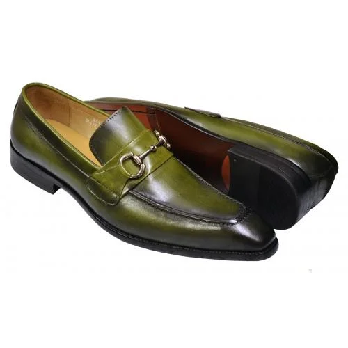 Men's loafers in a neutral color like black or brownCarrucci KS478-02 Slip On Loafer Apron Toe Leather Shoe - Olive