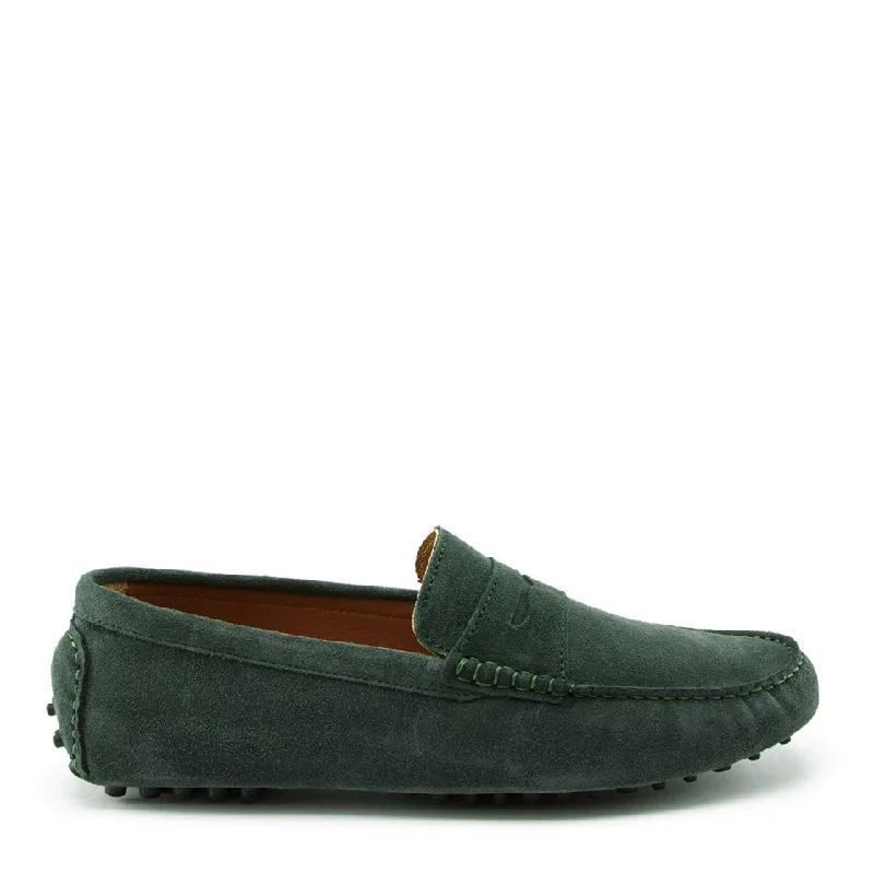 Men's loafers with a perforated leather upper for ventilationPenny Driving Loafers, racing green suede