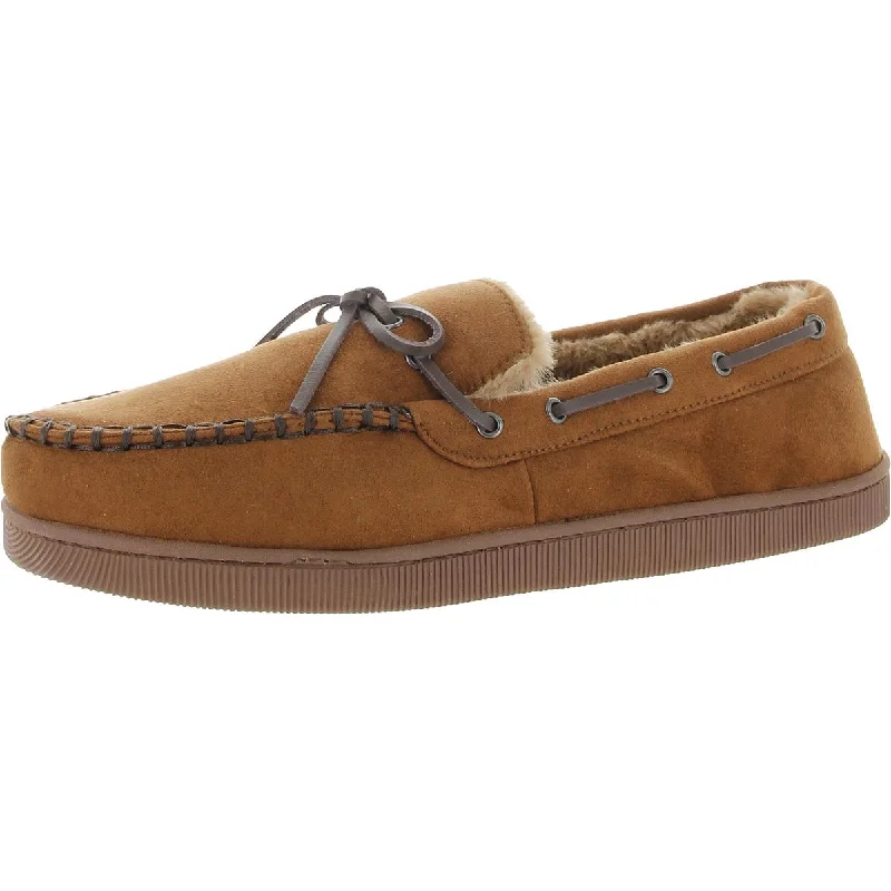 Men's slippers with a padded footbed for all - day comfortClub Room Mens Faux Fur Lined Faux Suede Moccasin Slippers