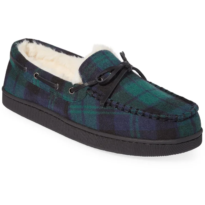 Men's slippers with a non - slip outsole for safetyClub Room Mens Flannel Faux Fur Moccasin Slippers