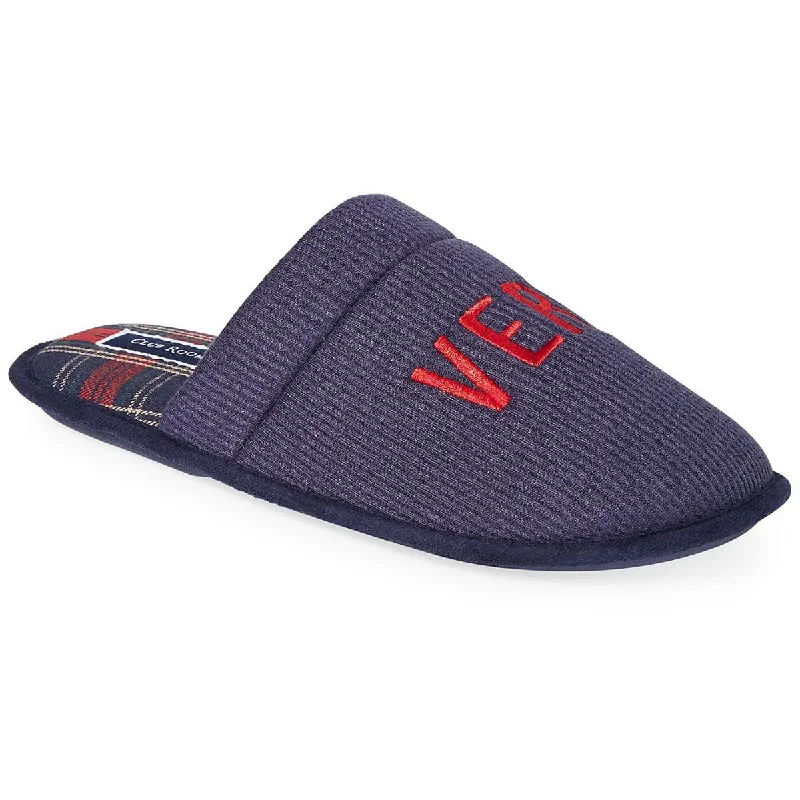 Men's slippers with a logo patch on the sideClub Room Mens Very Merry Waffle Slip On Slide Slippers