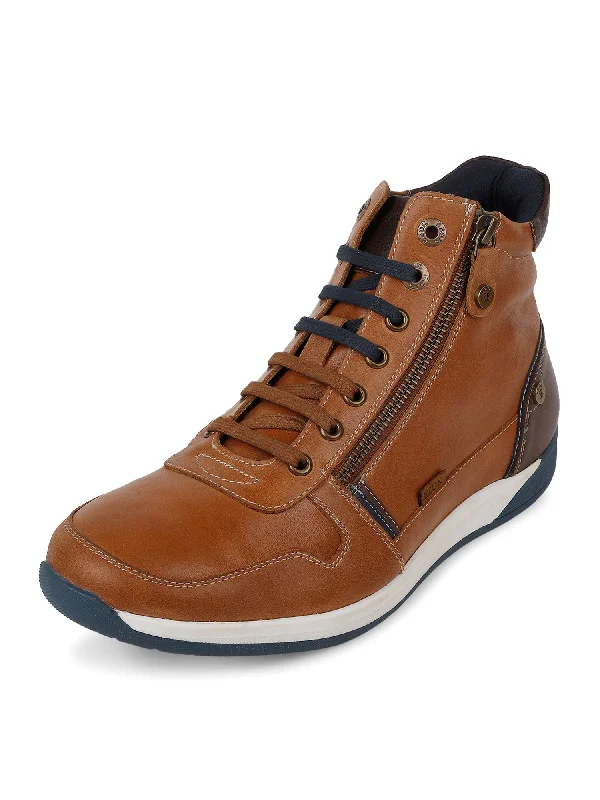 Men's casual shoes with a low - profile designEzok Tan Lace-ups Leather Sneakers For Men Men's casual shoes with a low - profile designEzok Tan Lace-ups Leather Sneakers For Men