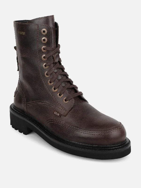 Men's casual shoes with a contrast sole colorEzok Brown Lace-ups Leather Boot For Men