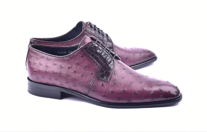 Men's Oxfords with a high - quality leather upperCorrente Genuine Ostrich Lace-up Shoe Burgundy