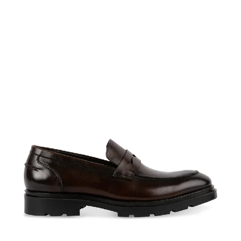 Men's loafers in a neutral color like black or brownDACKK BROWN LEATHER