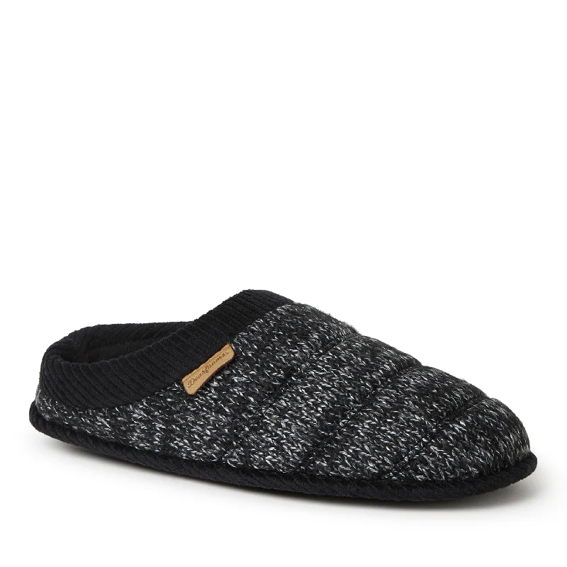 Men's slippers with a logo patch on the sideDearfoams Mens Asher Marled Knit Clog