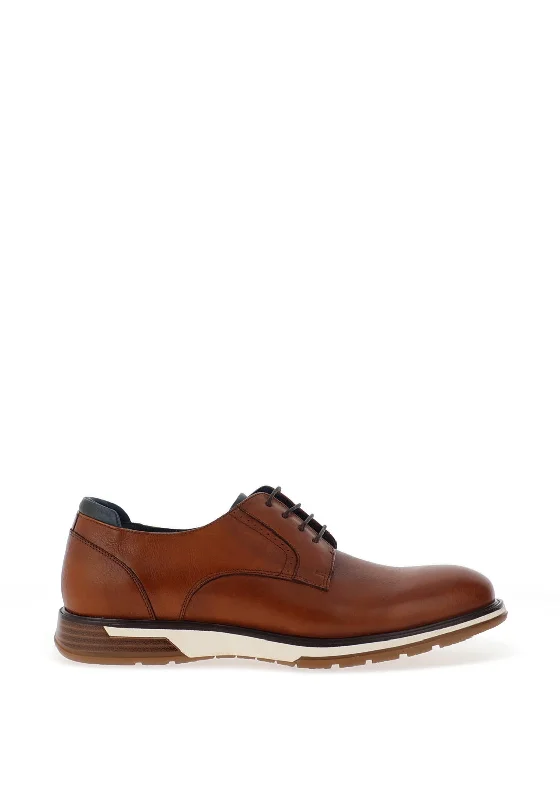 Leather men's casual shoes with a scuffed finishEscape Houston Casual Laced Shoes, Brandy