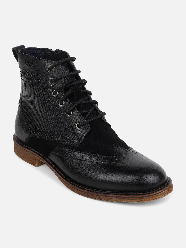 Men's casual shoes with a padded heel for comfortEzok Black Lace-ups Leather Boot For Men
