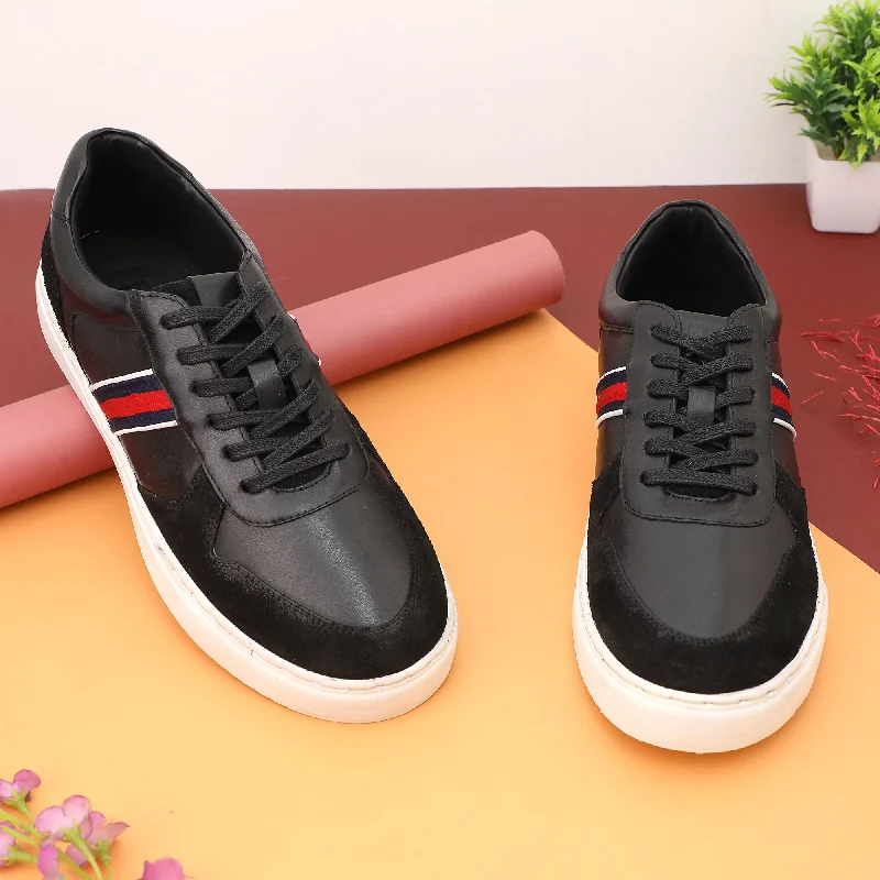 Men's casual shoes with a removable footbed for cleaningEzok Black Leather Sneaker For Men