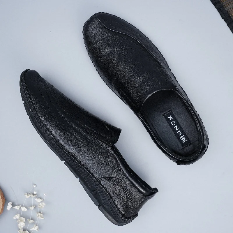 Men's casual shoes with a sporty look and feelEzok Men Black Casual Leather Shoes For Men