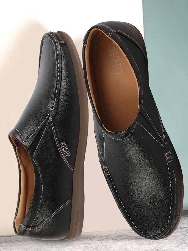 Men's casual shoes with a flexible rubber outsoleMen Black Side Stitched Casual Comfort Slip On Loafer Shoes