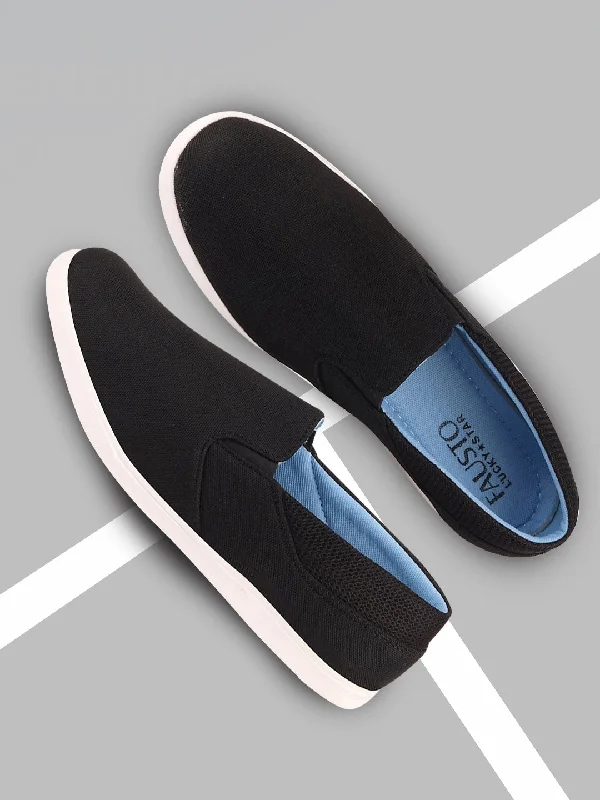Breathable men's casual shoes for warm weatherMen Black Casual Canvas Slip-On Shoes