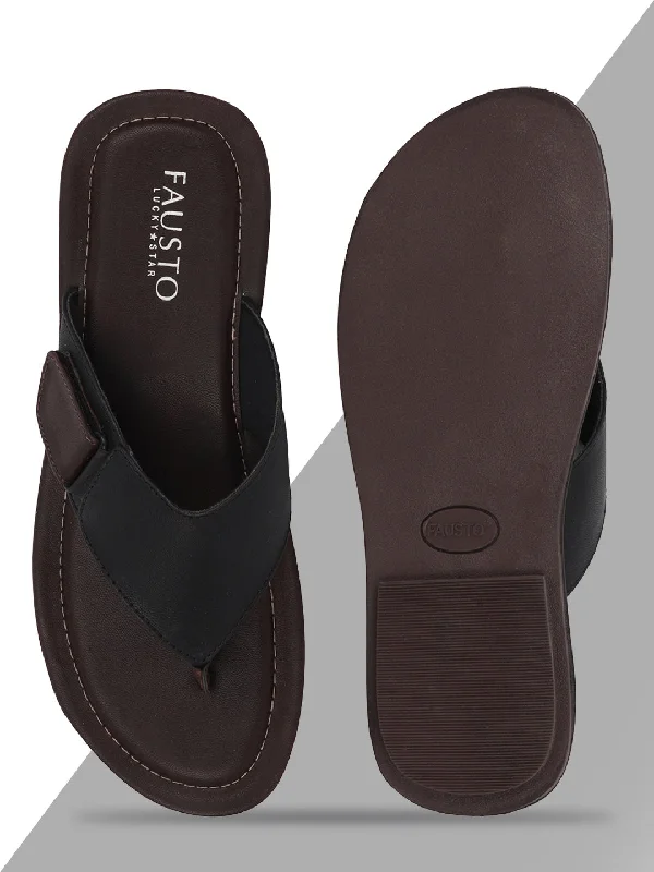 Men's slippers with a non - slip outsole for safetyMen Black Slip On Indoor & Outdoor Slippers With Buckle Strap