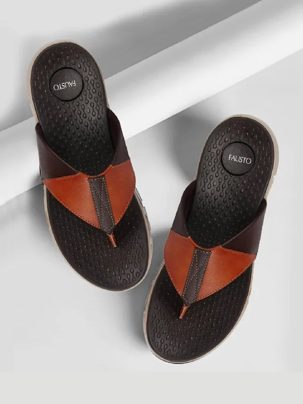 Men's slippers with a rubber sole for outdoor useMen Tan Casual Flexible Phylon Sole Slippers