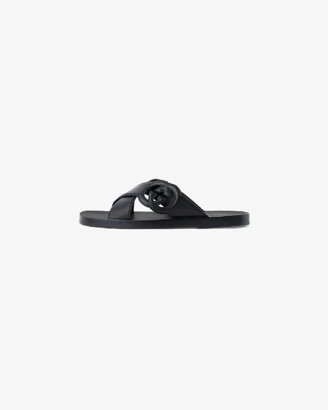 Men's slippers with a logo patch on the sideGucci Men's Interlocking G Slide Sandal