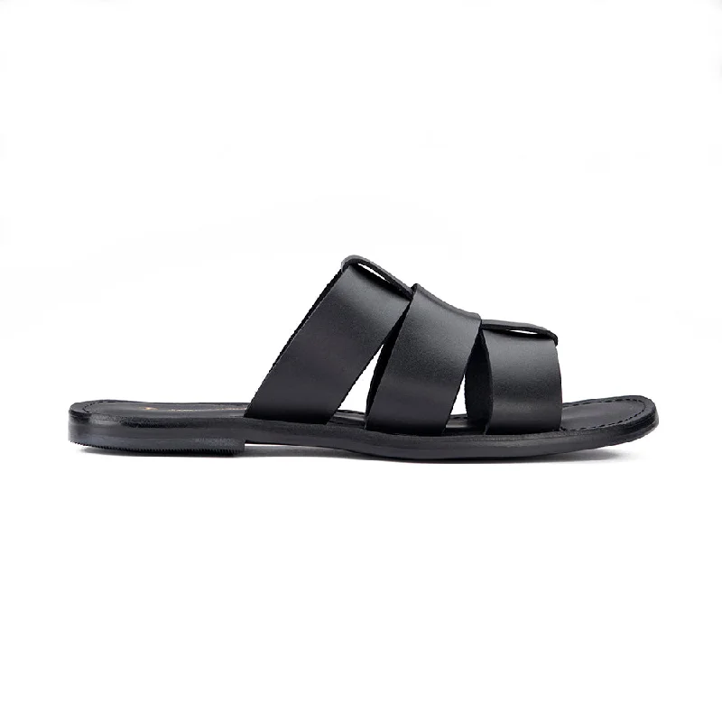 Men's casual shoes with a flexible rubber outsoleLeather Sandal - Black