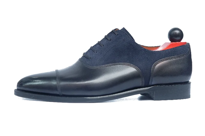 Men's Oxfords with a padded collar for a comfortable fitMagnolia - MTO - Navy Museum Calf / Navy Suede - TMG Last - Single Leather Sole