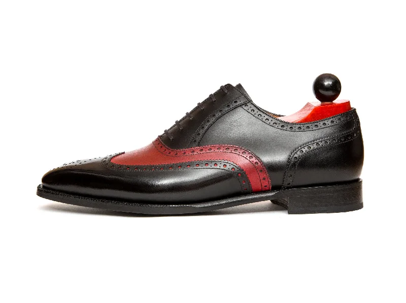Brogue - perforated men's Oxfords for a traditional lookMcClure - MTO - Black Calf / Red Calf - "13" Medallion - MGF Last - Single Leather Sole