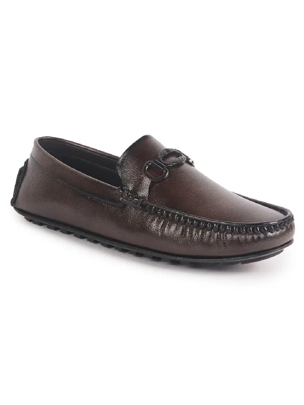 Men's casual shoes with a stretchy side panelMen Brown Stitched Horsebit Buckle Classic Slip-Ons Driving Loafer and Moccasins|Slip On Shoes|Casual Shoes