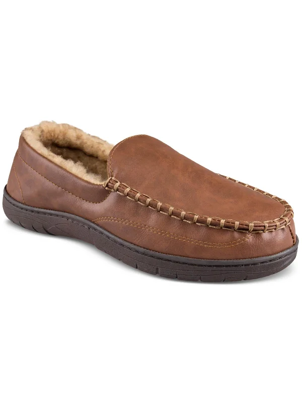 Men's slippers with a non - slip outsole for safetyMens Faux Leather Slip On Loafer Slippers