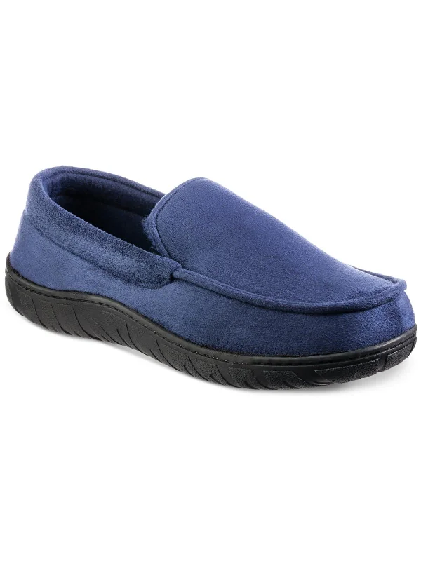 Men's slippers with a Velcro closure for easy on and offMens Faux Suede Faux Fur Lined Loafer Slippers