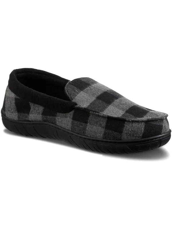 Men's slippers with a leather sole for a classic lookMens Flannel Slip On Loafer Slippers