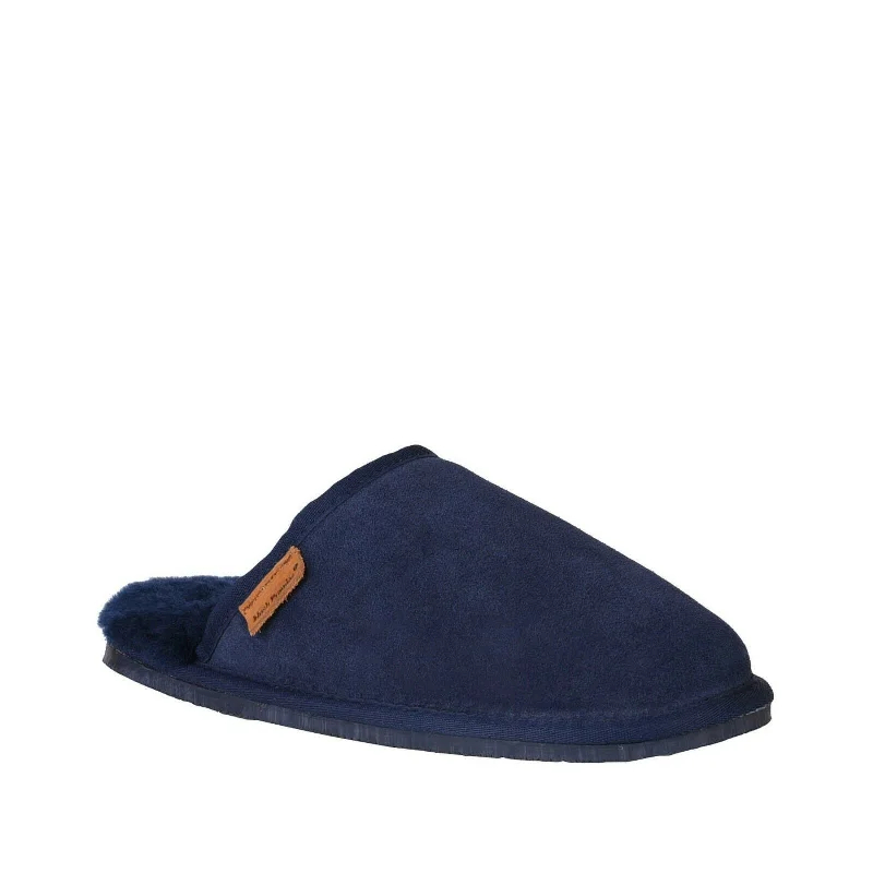 Men's slippers with a memory foam insoleMens Hush Puppies Sled Slippers Slip On Shoes Navy Leather Wool