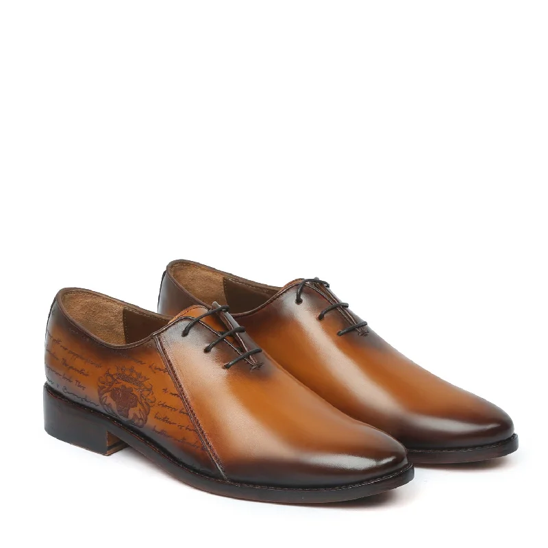 Men's Oxfords with a contrast stitching on the weltMen's Tan Oxford Lace-Up Closure contrasting laser Formal Leather Shoe By Brune & Bareskin
