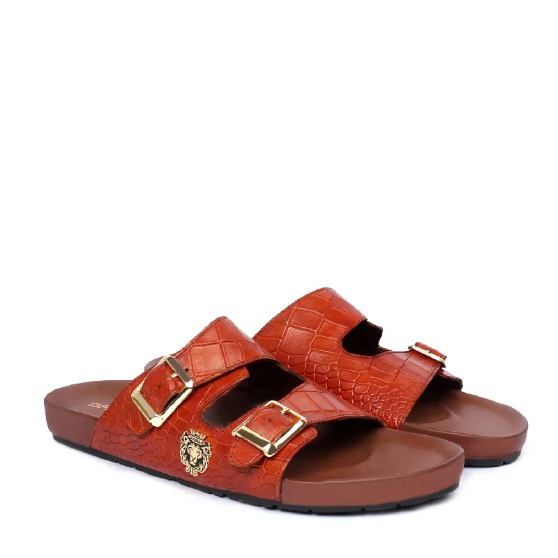 Men's slippers with a padded footbed for all - day comfortMen's Tan Slippers in Deep Cut Leather