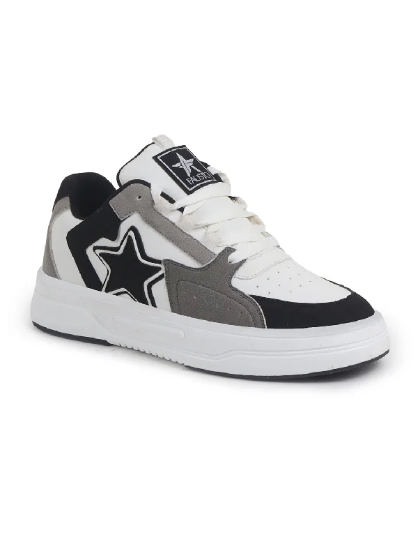 Men's casual shoes with a padded heel for comfortMen White Colorblocked Mid Top Breathable Lace-Up Sneaker Shoes|Memory Cushion Casual Shoes|Chunky Streetwear Fashion Sneakers