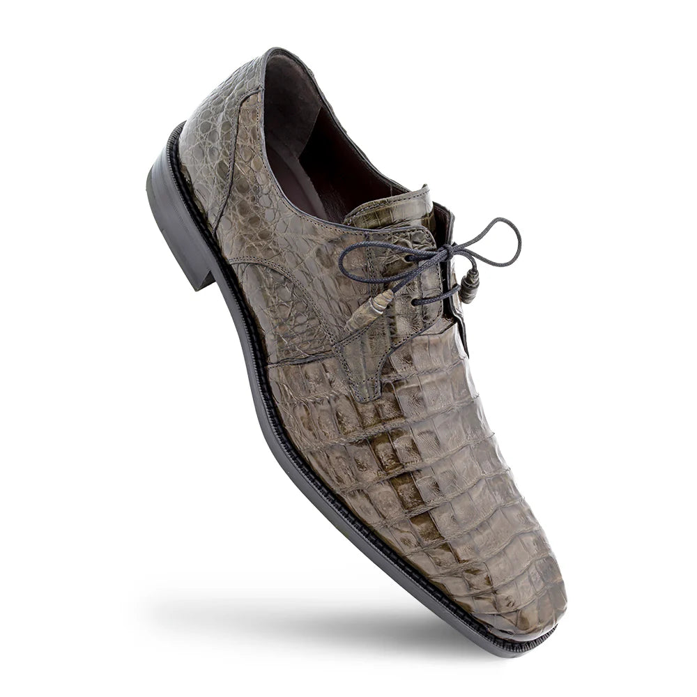 Men's Oxfords with a classic silhouette and a high - shine finishMezlan Men's 13584-F Grey Crocodile Lace Up Anderson Oxfords