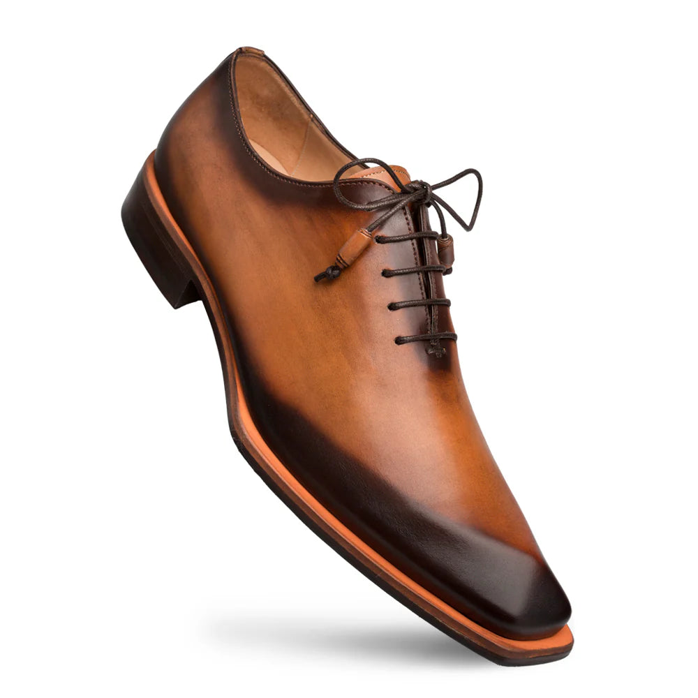 Men's Oxfords in a dark burgundy leather for a unique styleMezlan Patina S108 Cognac Asymmetrical Oxfords