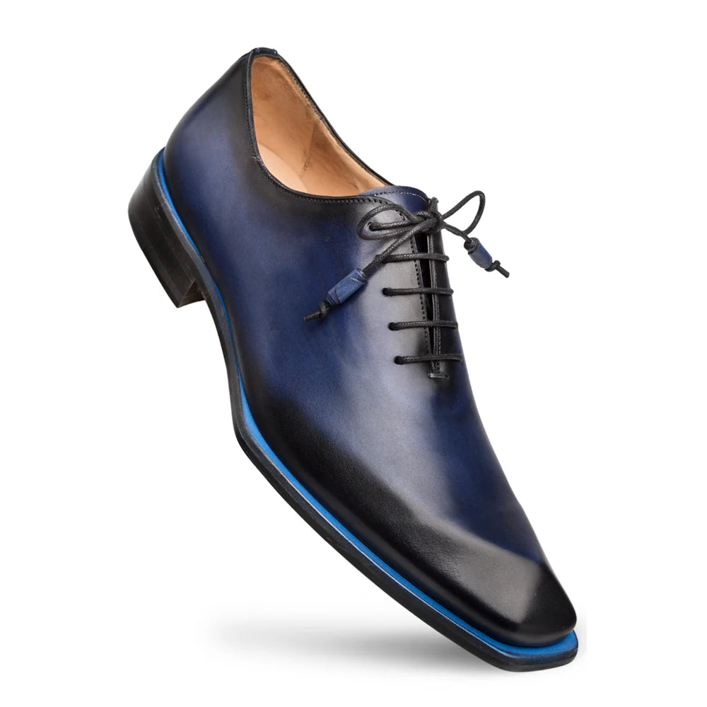 Men's Oxfords with a lace - up closure and a narrow fitMezlan Patina S108 Navy Asymmetrical Oxfords