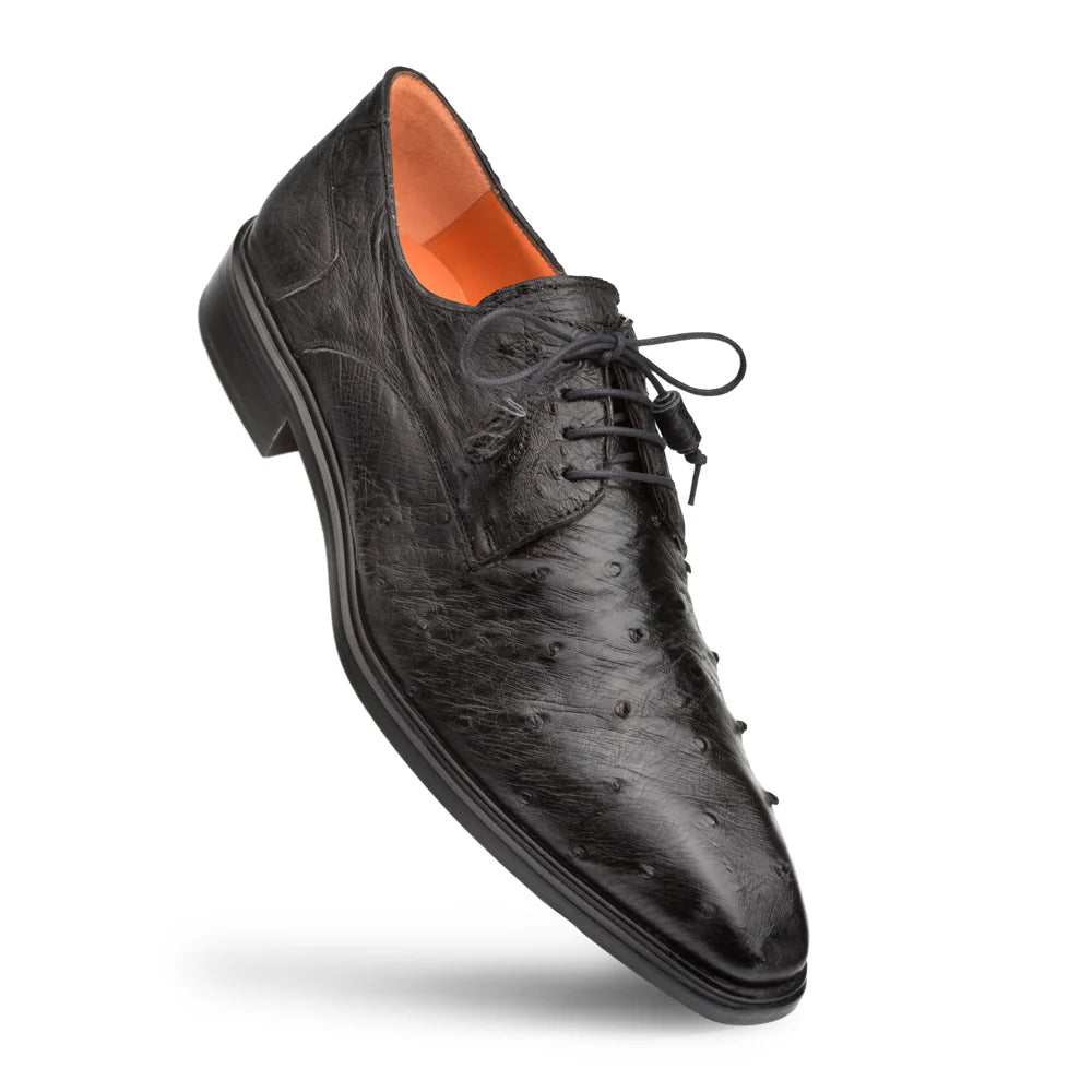 Men's Oxfords with a perforated leather strap for ventilationMezlan Tillson 4732-S Black Ostrich Derby Oxfords