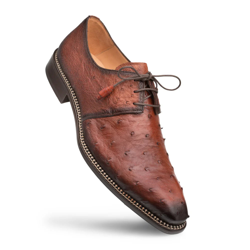 Men's Oxfords with a lace - up closure and a narrow fitMezlan Tillson 4732-S Brandy Ostrich Derby Oxfords